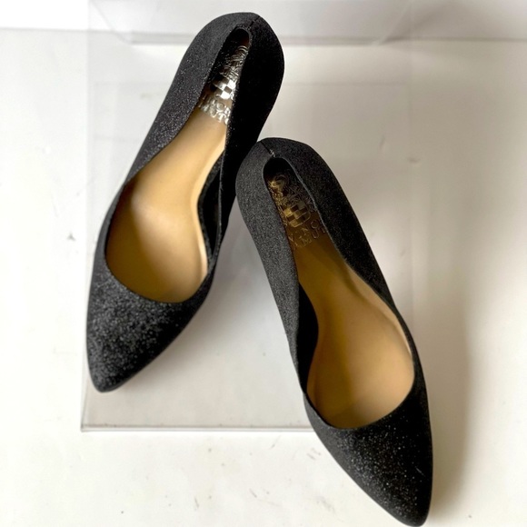 Vince Camuto Black Glitter Pumps Heels Block Heels Pointed Toe, Sz 8M - Picture 13 of 14
